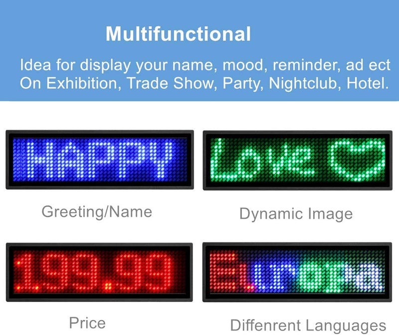 OUHL LED Name Tag, OUHL Upgraded LED Name Badge Cellphone Programmable Rechargeable Business Badges Mini LED Display for Party Shop Night Club (Blue) - Image 3